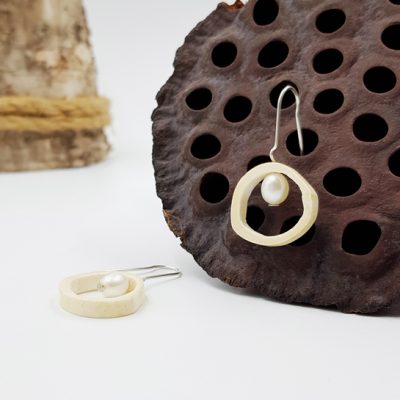 BandP boucles d oreilles ST20130 argent925 os perles d eau douce blanche PatriciaLemaire 4x2cmret