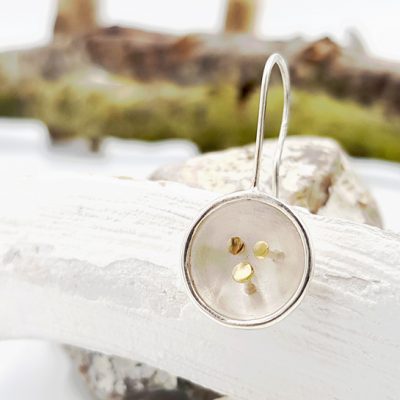 COSSES PISTILS boules d oreilles ST19040 argent925 pistils or750 poli guilloche PatriciaLemaire 3x13cmret