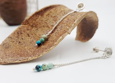 LAGOON BO longue chainette ST20014 argent925 3turquoises PatriciaLemaire long5 5cmRET