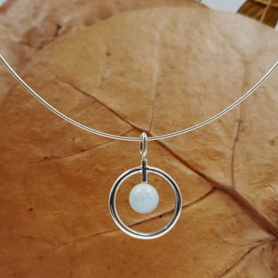 LAGOON PENDENTIF ROND ST20041 argent925 aigue marine PatriciaLemaire cable 42 5cm dim3x2cm