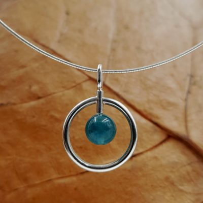 LAGOON PENDENTIF ROND ST20043 argent925 fluorite verte PatriciaLemaire cable 42 5cm dim3x2cm