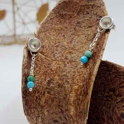 LAGOON PETITES CHAINETTES boucles d oreilles ST20007 argent925 2turquoises PatriciaLemaire 3cm