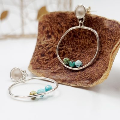 LAGOON SILHOUETTE boucles d oreilles ST20021 argent925 3turquoises PatriciaLemaire 3 5x2cm