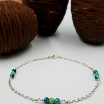 LAGOON bracelet chainette ST20030 argent925 1gr2 9turquoises PatriciaLemaire long18cmRET