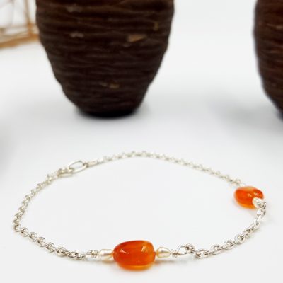 LAGOON bracelet chainette ST20100 argent925 1gr2 4perlesriz 2cornalines PatriciaLemaire long17cm2RET