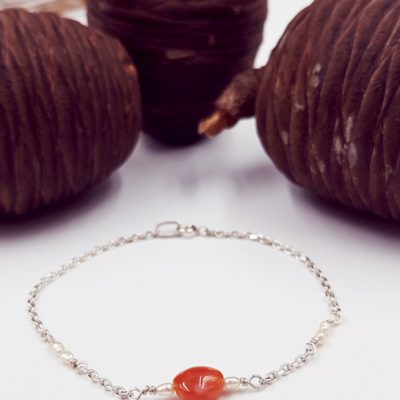 LAGOON bracelet chainette ST20101 argent925 1gr2 6perlesriz 1cornaline PatriciaLemaire long16 5cmRET
