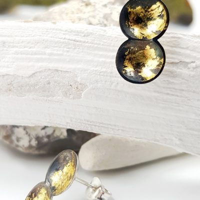 TWINCOSSE boucles d oreillesTPM ST19044 argent925 patine feuille d or PatriciaLemaire 1 6X0 9cmret