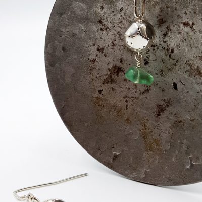 WHITE ROCK boucles d oreilles ST19088 argent925 poli caillou fluorites PatriciaLemaire 5x1cm