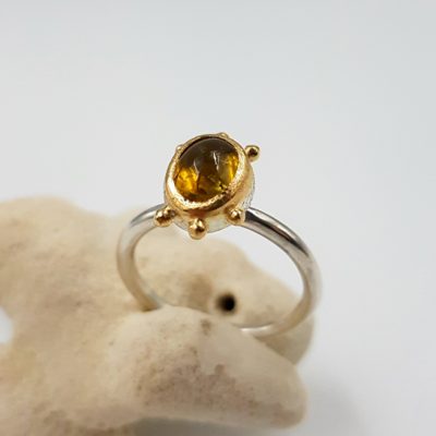 SOLO COLOR 10 bague ST23121 solitaire argent925 or750 tourmaline jaune vert PatriciaLemaire T53