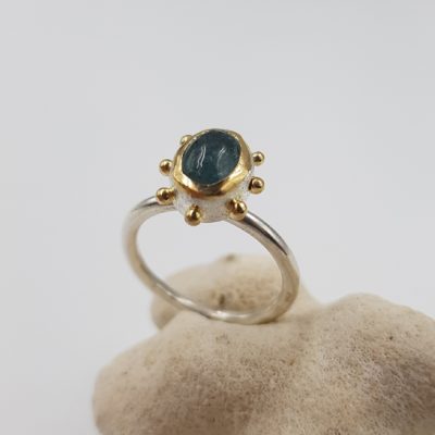 SOLO COLOR 14 bague ST23125 solitaire argent925 or750 tourmaline bleu ciel PatriciaLemaire T57 5